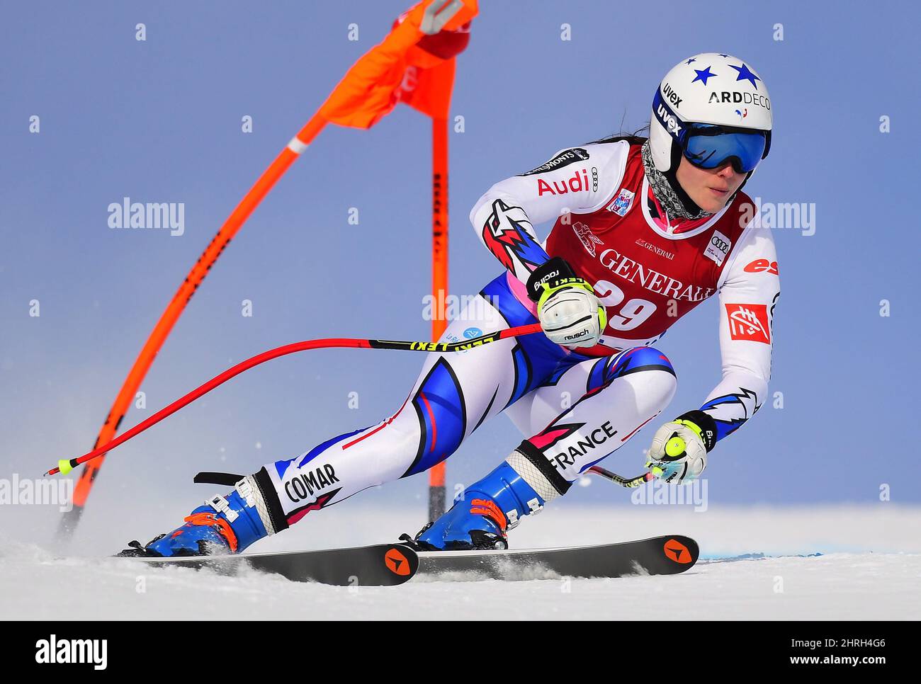 Romane Miradoli of France skis down the course during a training run