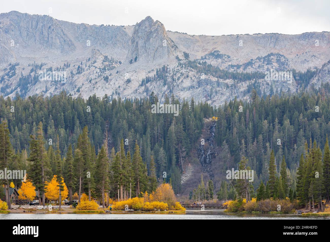 Overcast view of the fall color of Twin Lake of Mammoth Lake at