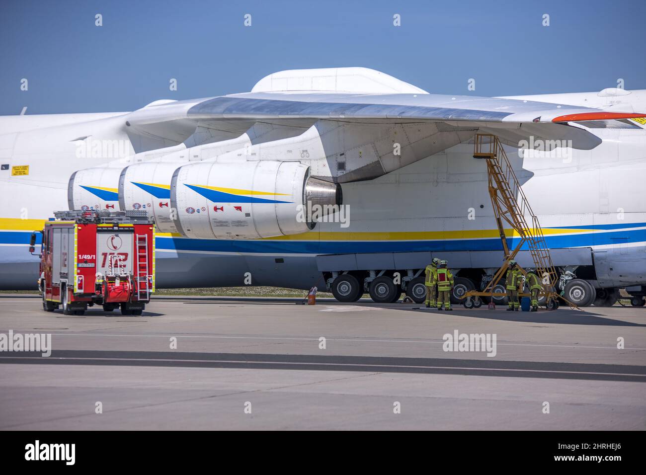 Antonov AN 225 airplane at Leipzig or Halle airport on a sunny day Stock Photo