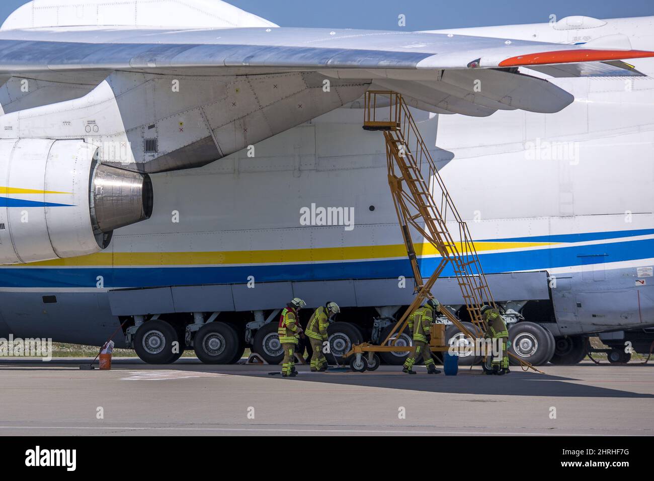 The Antonov AN 225 airplane at Leipzig or Halle airport on a sunny day Stock Photo