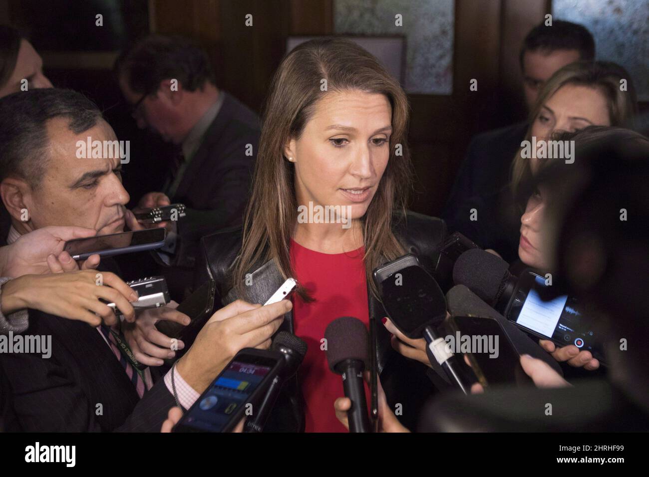 Ontario's Attourney General Caroline Mulroney talks the media at Queens Park, in Toronto on Monday, Nov. 19, 2018. A shortage of adjudicators at the Human Rights Tribunal of Ontario is causing widespread delays that some lawyers say could undermine cases, prolong conflicts and discourage vulnerable people from seeking relief. THE CANADIAN PRESS/Chris Young Stock Photo