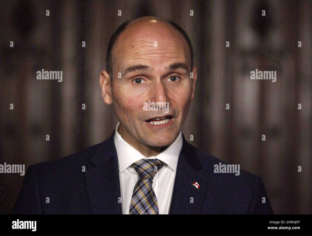 Social Development Minister Jean-Yves Duclos speaks at a press conference on Parliament Hill in Ottawa on Friday, May 25, 2018. A digital overhaul to simplify how Canadians let their governments know someone has died is moving at an incremental pace with no end date in sight. THE CANADIAN PRESS/ Patrick Doyle Stock Photo
