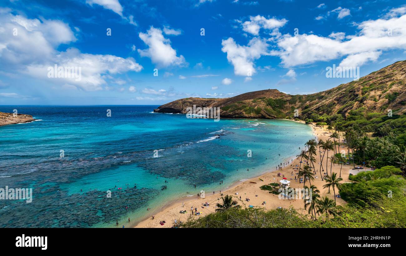 Beautiful shot of the Hanauma Bay under the cloudy skies Stock Photo