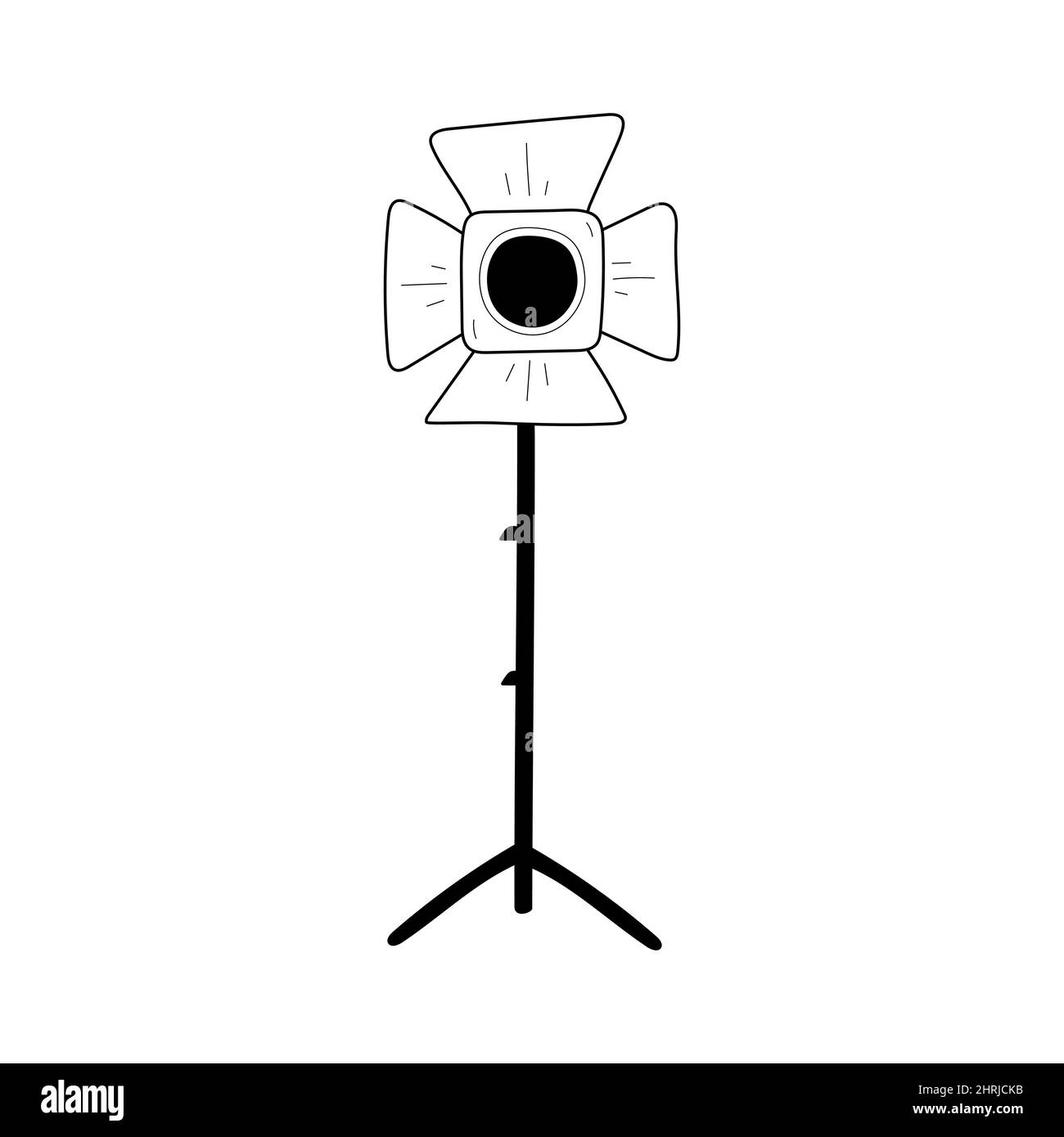 Movie spotlight doodle line icon. Movie light, photography reflector