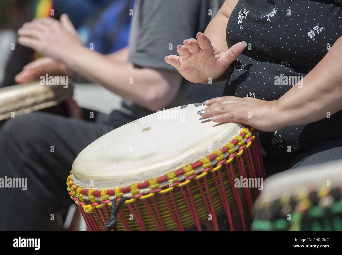 People play drums during the TamTams festival in Montreal, Sunday, May