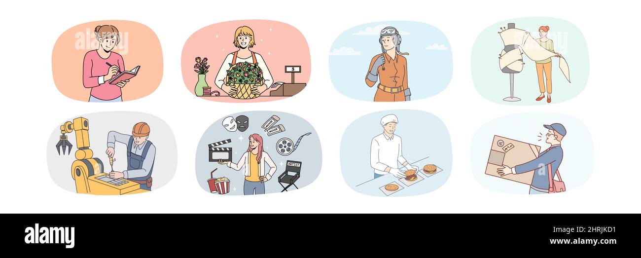 Bundle of man and woman occupations. Set of people works and jobs ...