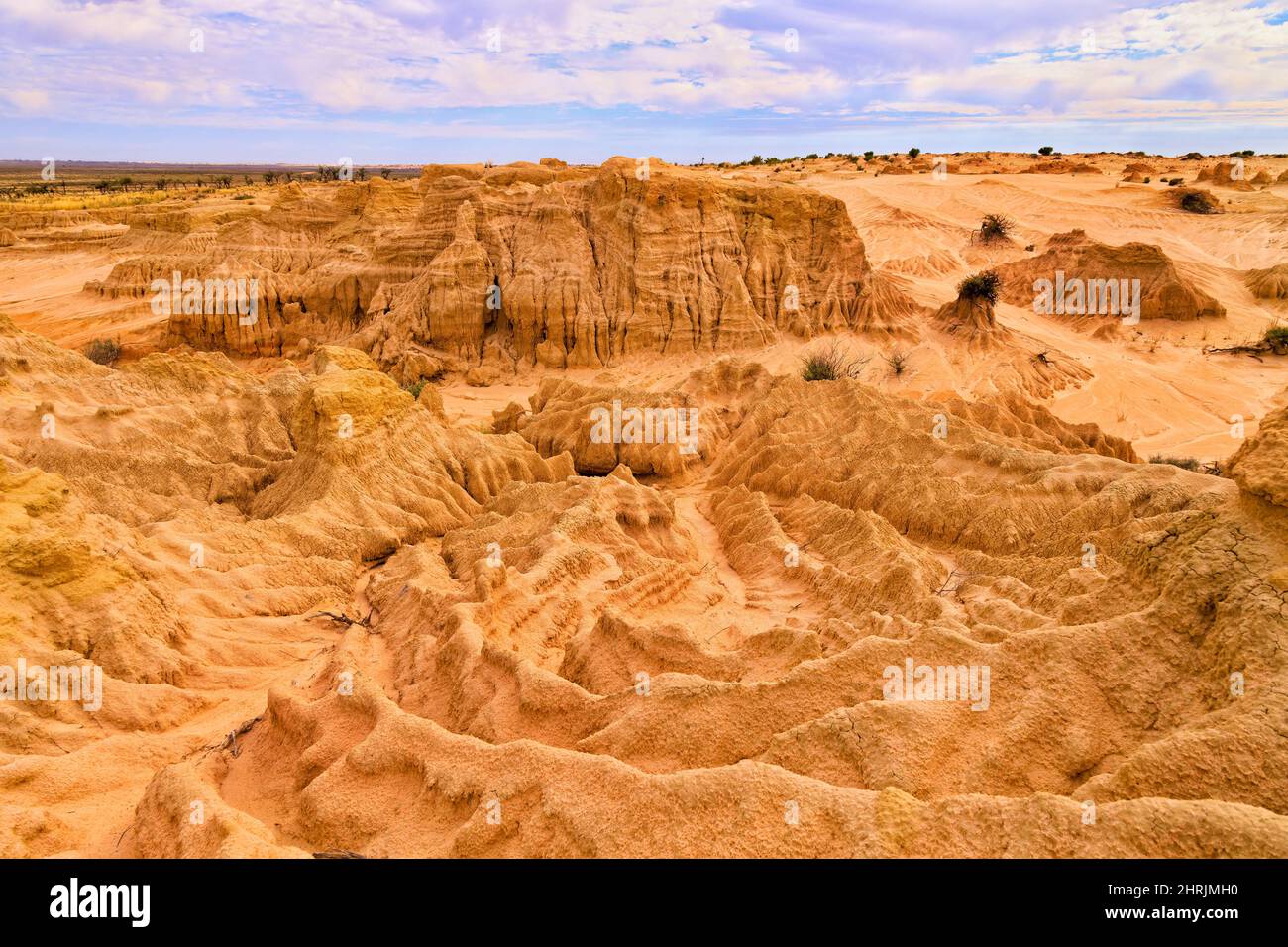 Dry bed of Lake Mungo national park - scenic land mass formation named Walls of China. Stock Photo