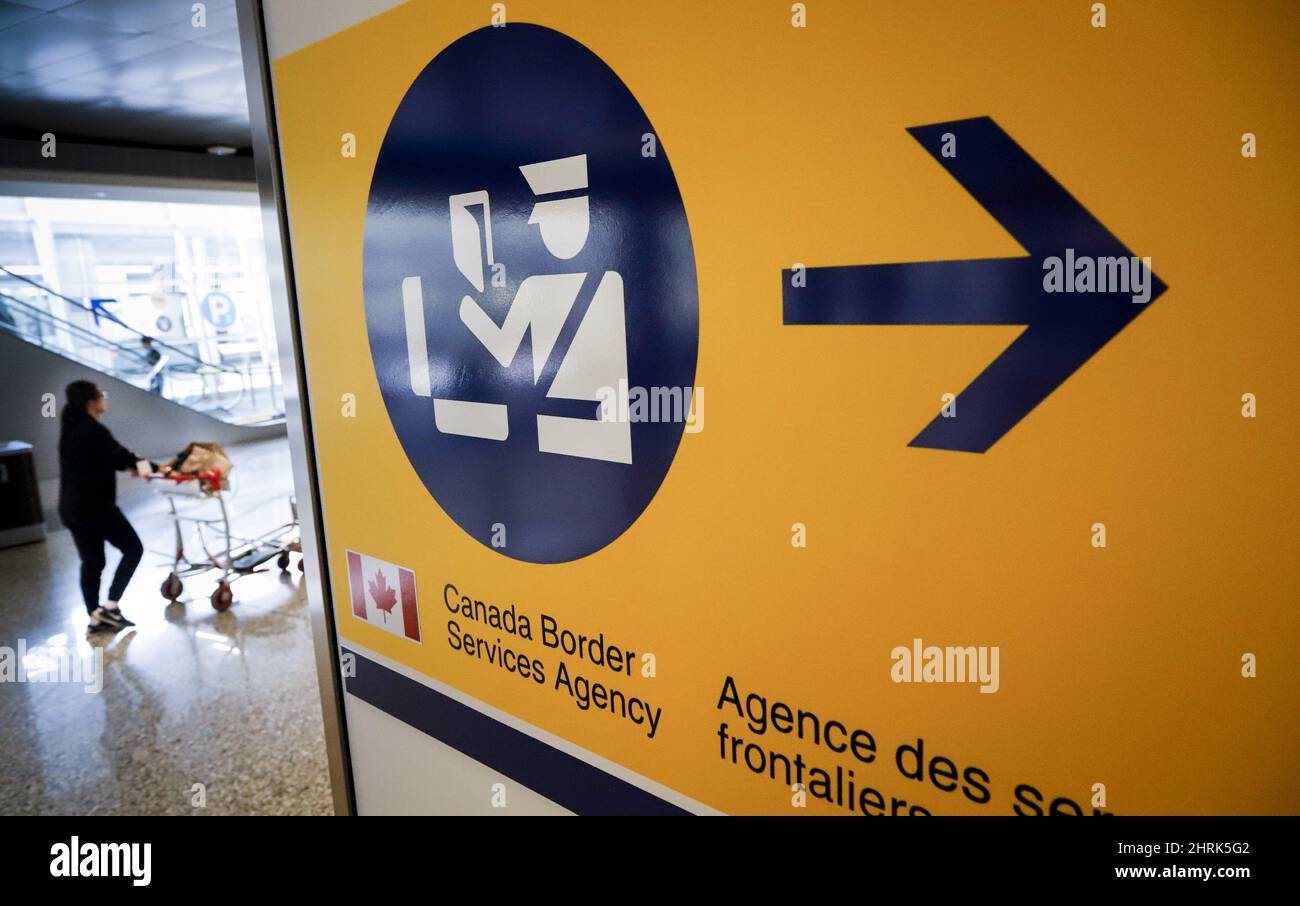 A Canada Border Services Agency (CBSA) sign is seen in Calgary