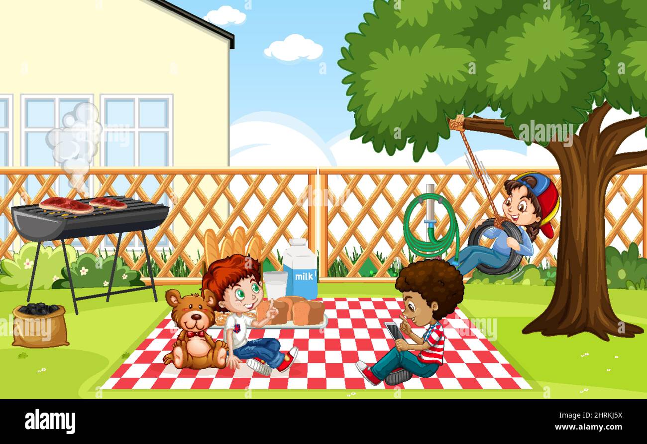 Scene with children in the park illustration Stock Vector Image & Art ...