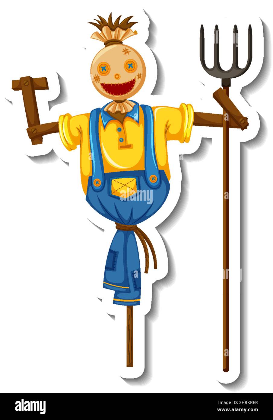 Scarecrow holding rake in cartoon style illustration Stock Vector Image ...