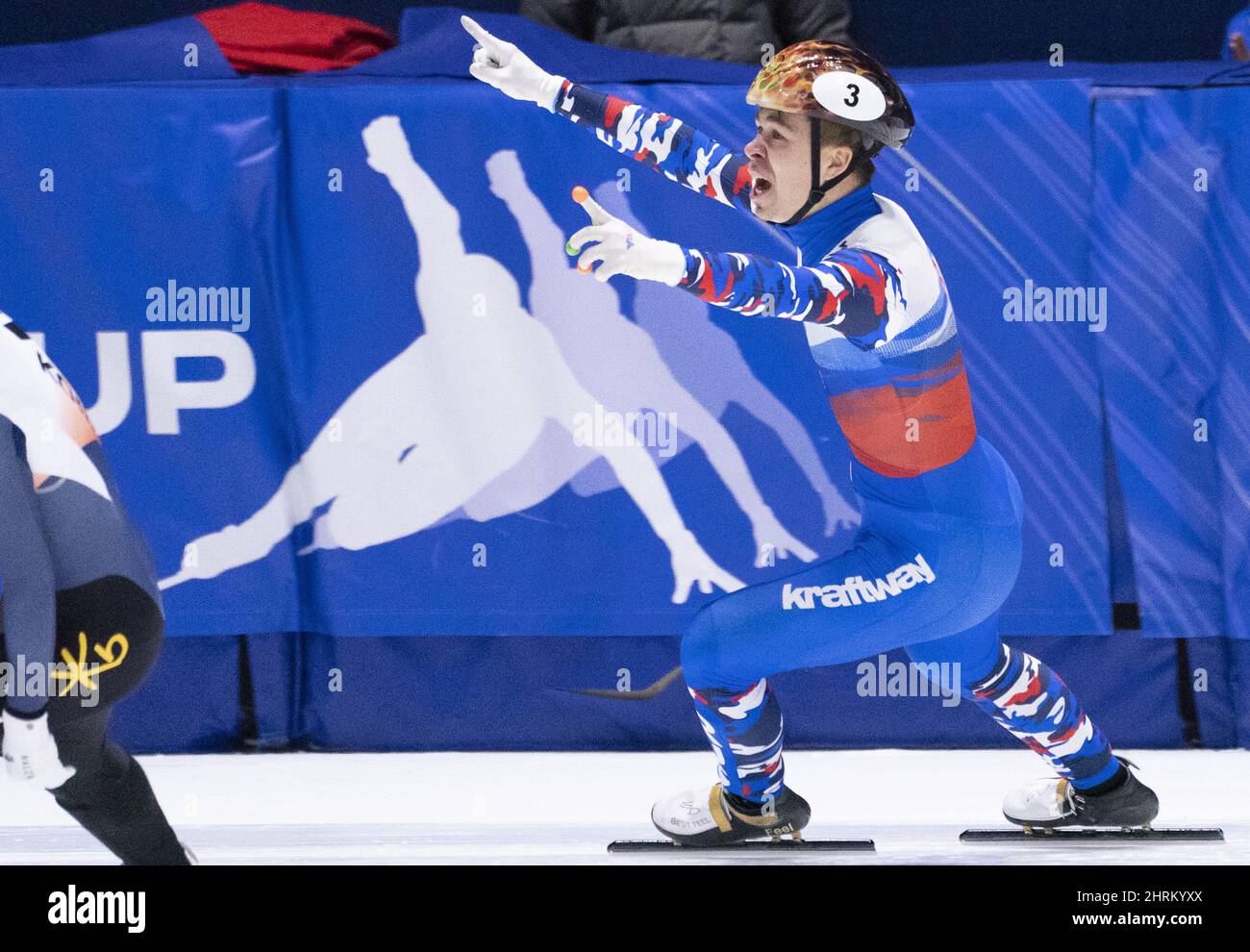 Semen Elistratov of Russia celebrates his gold medal victory in the the