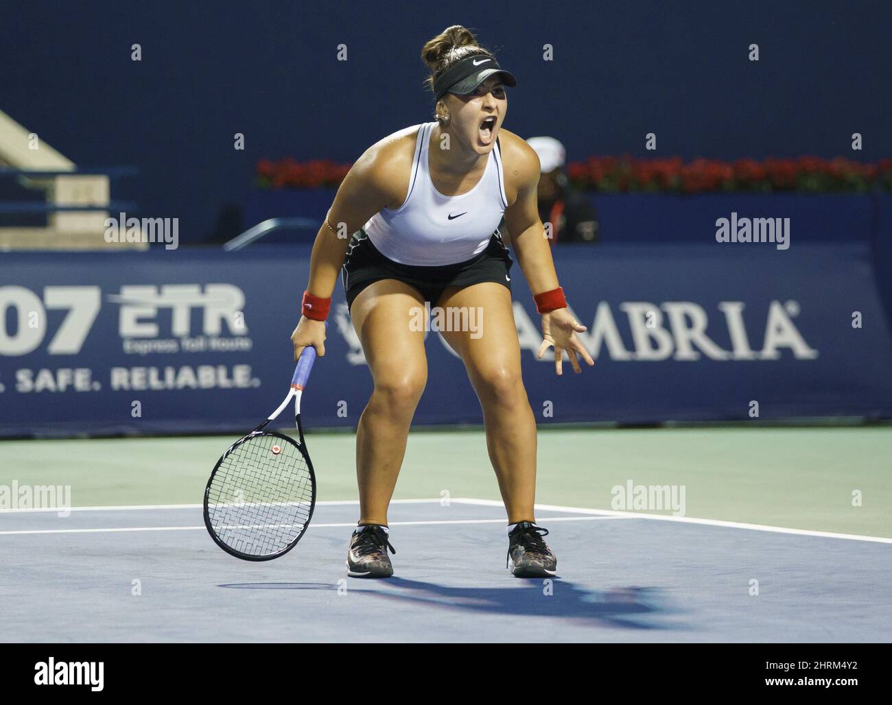 Bianca Andreescu of Canada reacts to scoring against Eugenie Bouchard  during round 1 of the Rogers Cup Women's tennis tournament in Toronto,  Tuesday August 6, 2019. THE CANADIAN PRESS/Mark Blinch Stock Photo - Alamy