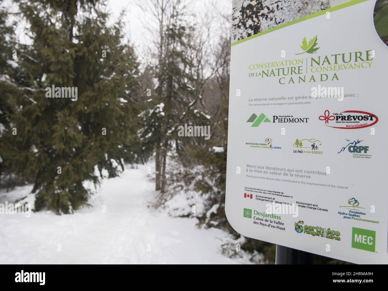 A sign for the Nature Conservancy of Canada is shown at the entrance to ...