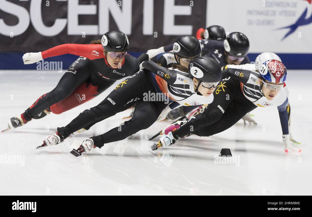 Choi Min Jeong, (2) of South Korea, skates to a first place finish