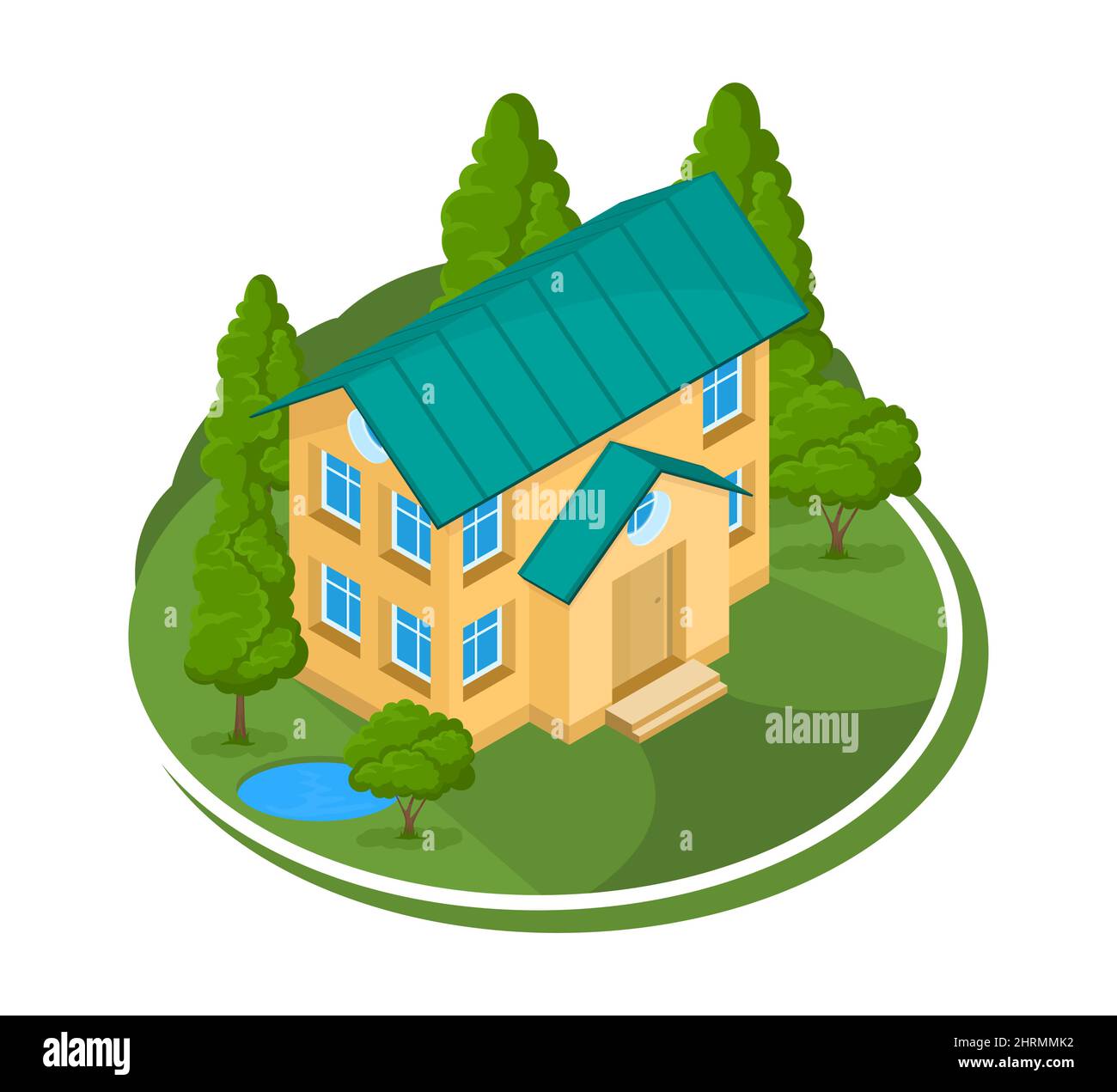 Summer landscape. 3D house icon surrounded by trees Stock Vector Image ...