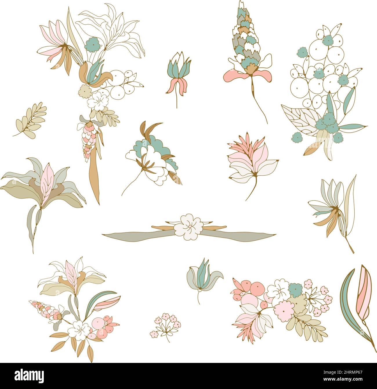 Vector illustration of floral bouquets collection. A set of beautiful ...