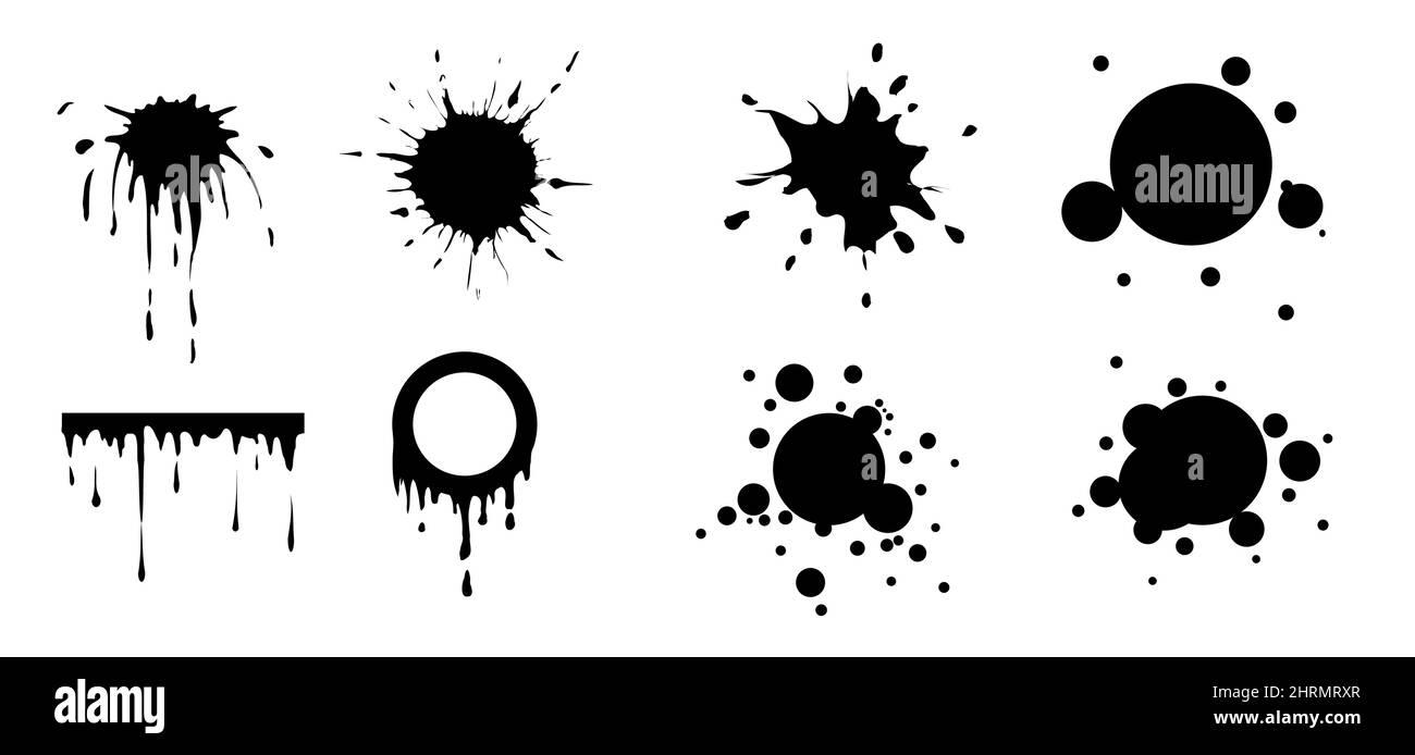 Vector collection of isolated black ink doodles spots prints smudges spatters and droplets on white paper background. Can be used for dirty grunge ill Stock Vector