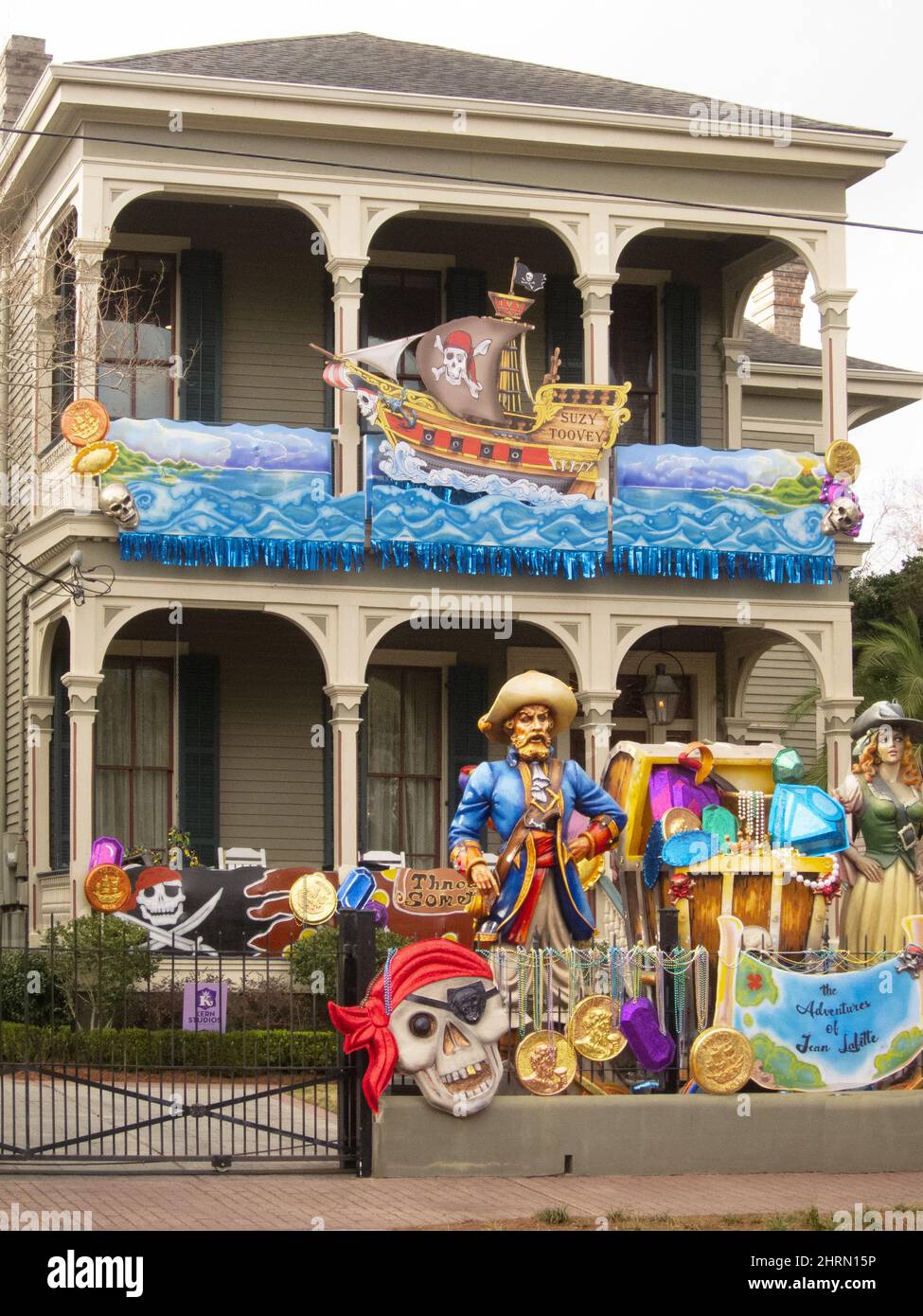 Mardi Gras 2022 decorated house on Prytania Street in New Orleans. Stock Photo