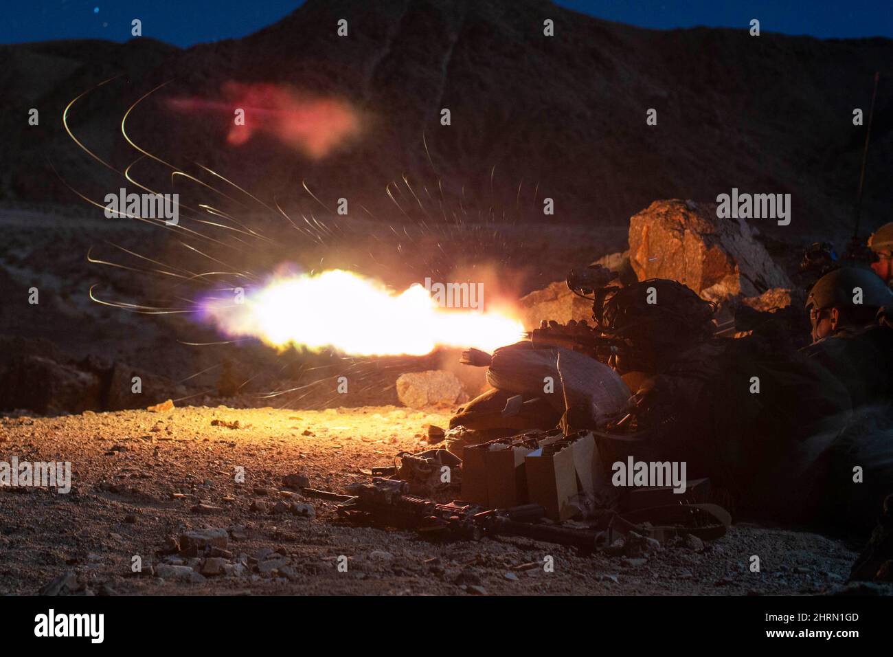 Twentynine Palms, California, USA. 24th Jan, 2022. U.S. Marines with 3d Battalion, 7th Marine Regiment, 1st Marine Division, conduct Range 400 during their Marine Corps Combat Readiness Evaluationat Marine Corps Air Ground Combat Center, Twentynine Palms, California, Jan. 23, 2022. Range 400 employs realistic live fire training that produces combat-ready forces in preparation for Marine Rotational Force-Darwin 22.2. Credit: U.S. Marines/ZUMA Press Wire Service/ZUMAPRESS.com/Alamy Live News Stock Photo