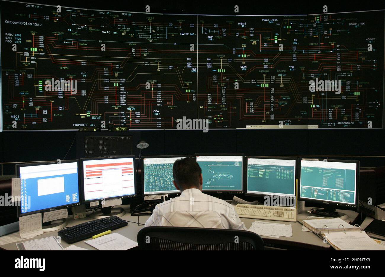 An operator works in the control room at the Independent Electricity