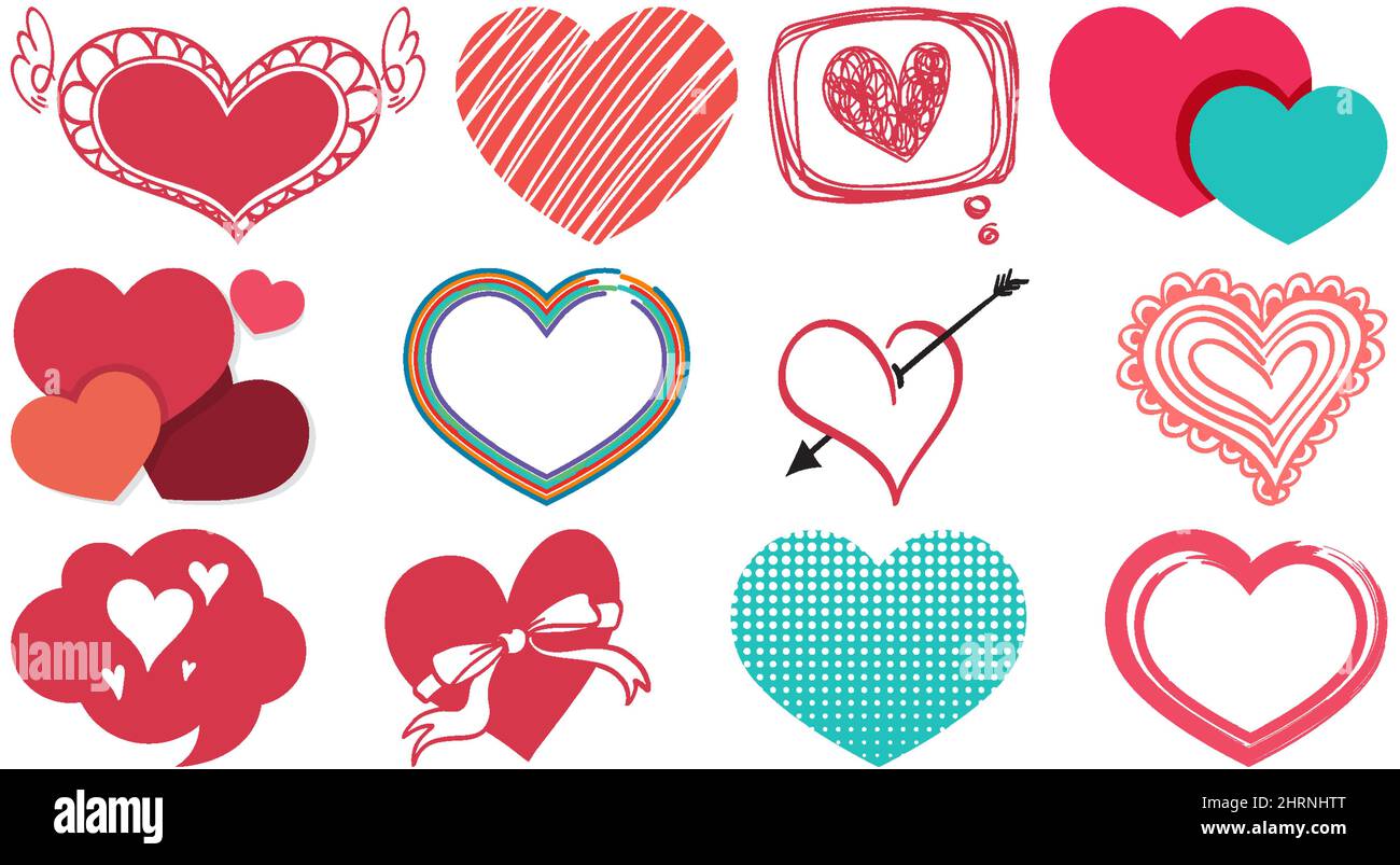 Different style of hearts isolated on white background illustration ...
