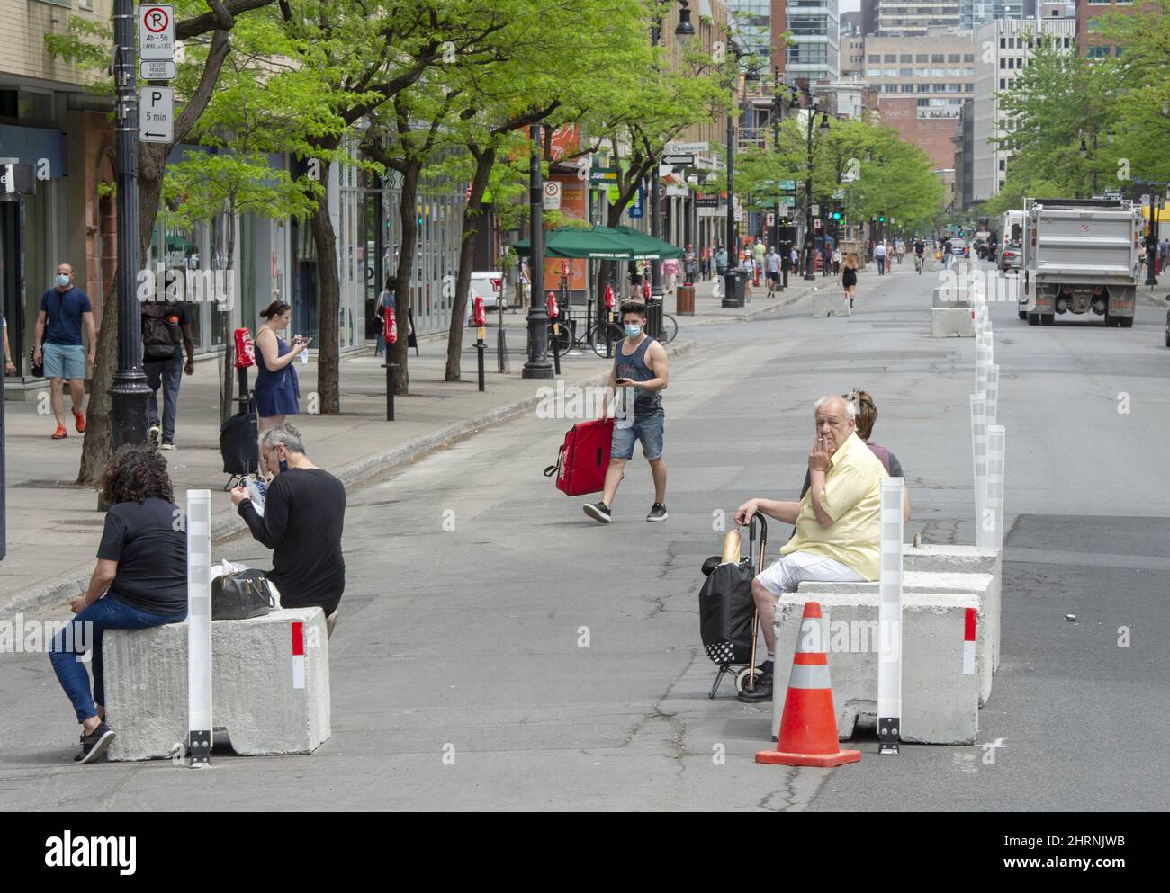 Half of Ste. Catherine street is blocked off for pedestrians to enable ...