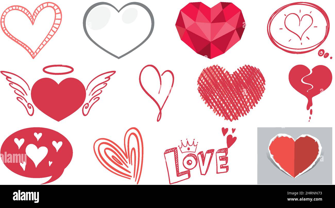 Different style of hearts isolated on white background illustration ...