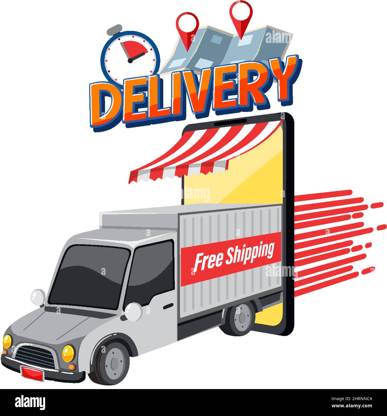 Delivery logotype banner with delivery truck illustration Stock Vector ...