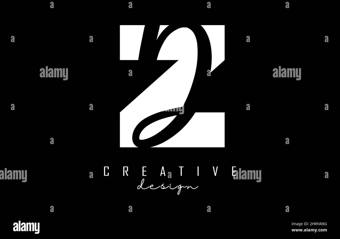 White and Black Letters ZD logo with a minimalist design. Letters Z and D with geometric and handwritten typography. Creative Vector Illustration with Stock Vector