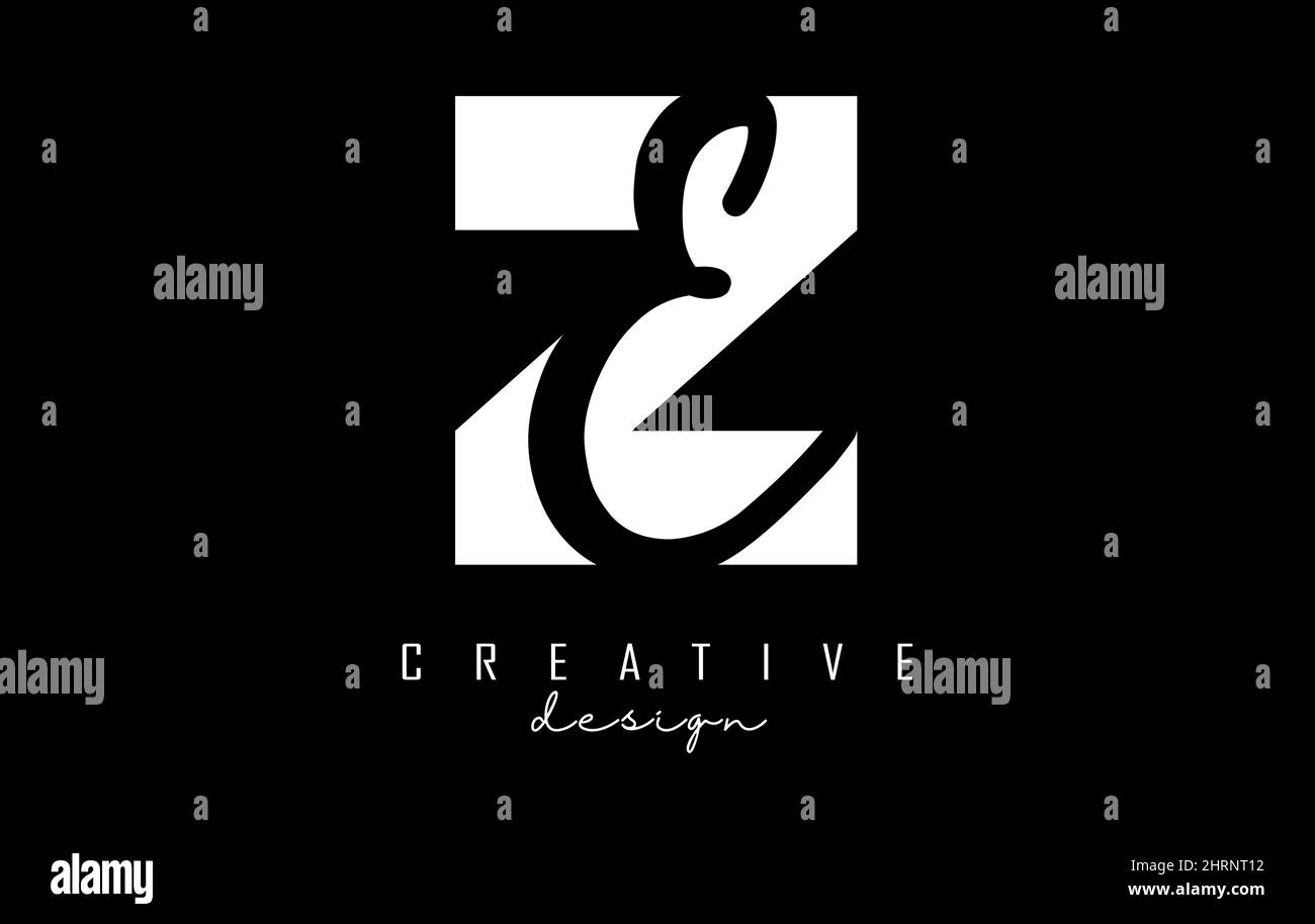 White and Black Letters ZE logo with a minimalist design. Letters Z and
