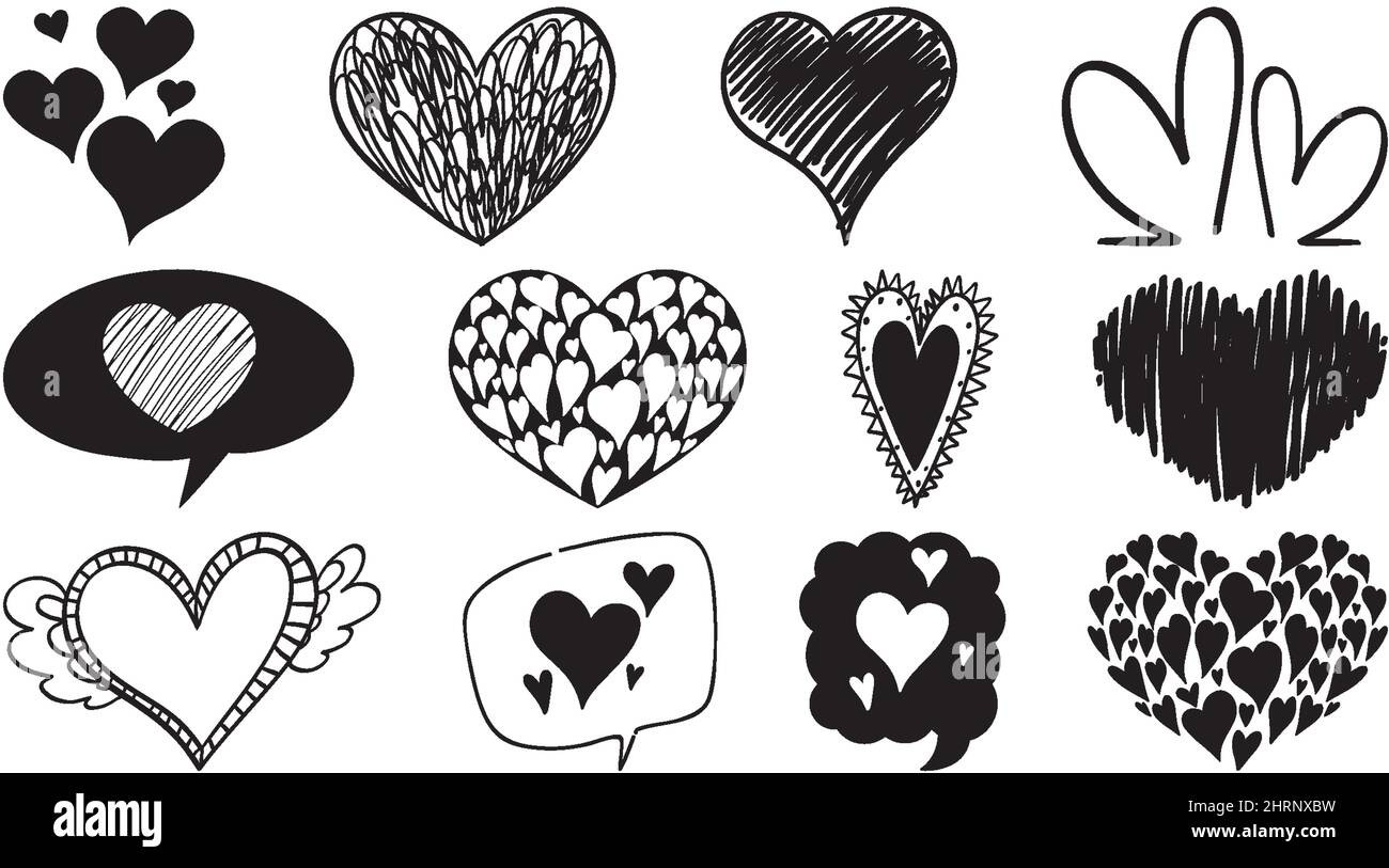 Black hand drawn hearts set illustration Stock Vector Image & Art - Alamy