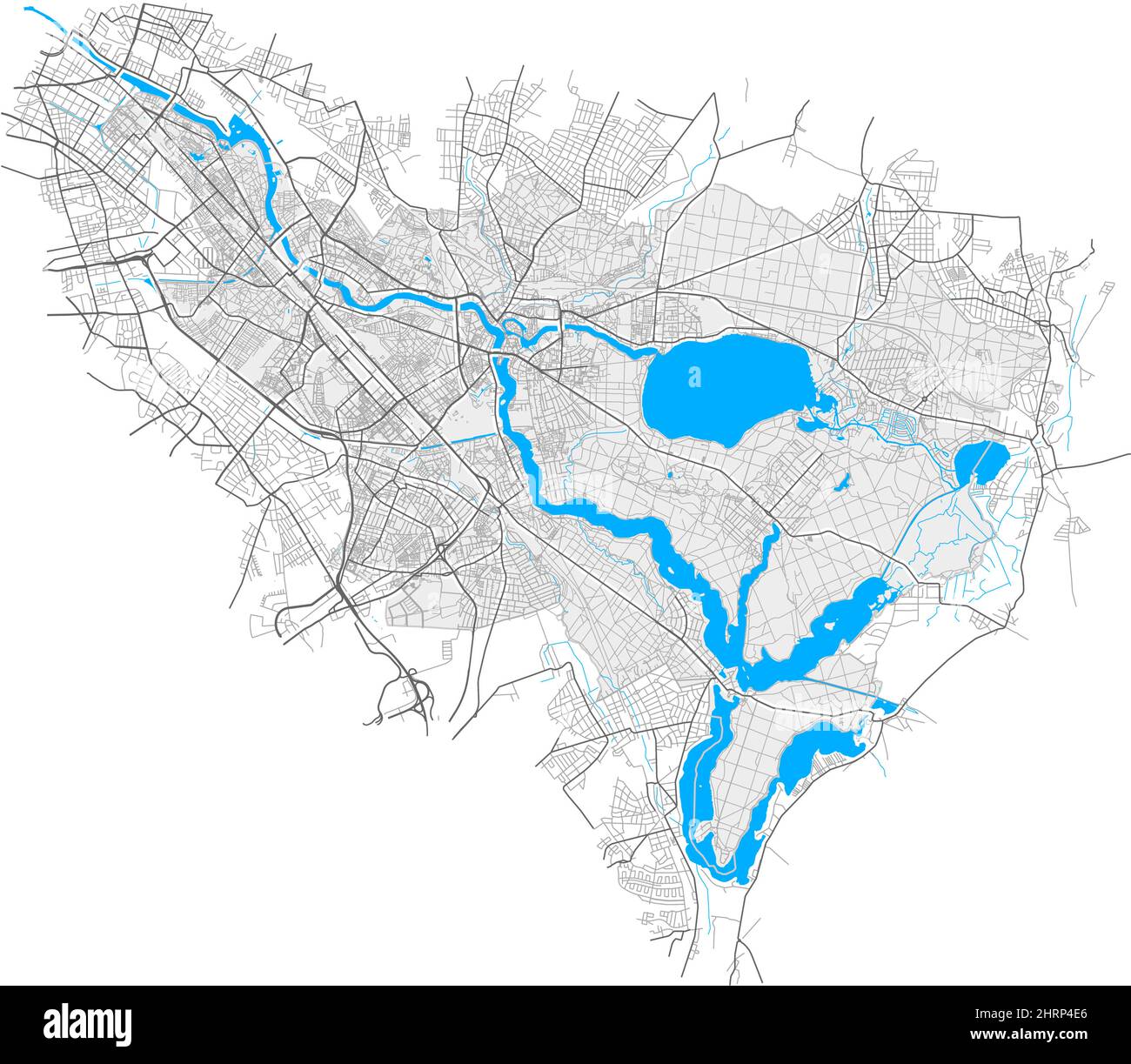 Treptow, Berlin, DEUTSCHLAND, high detail vector map with city boundaries and editable paths. White outlines for main roads. Many smaller paths. Blue Stock Vector