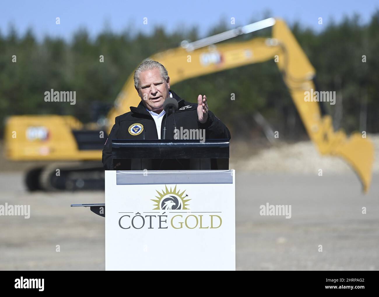 Ontario Premier Doug Ford speaks as he takes part in a ground breaking