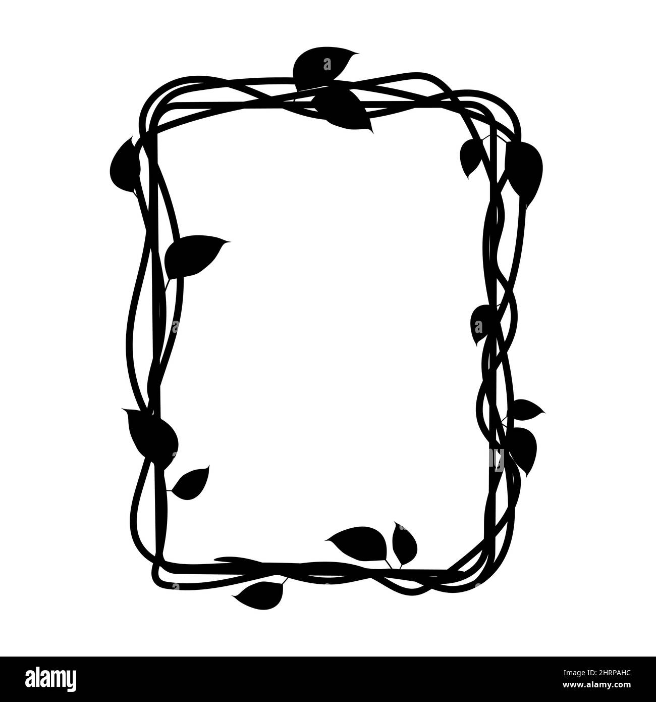 Elegant floral frame, border silhouette in hand drawn doodle style