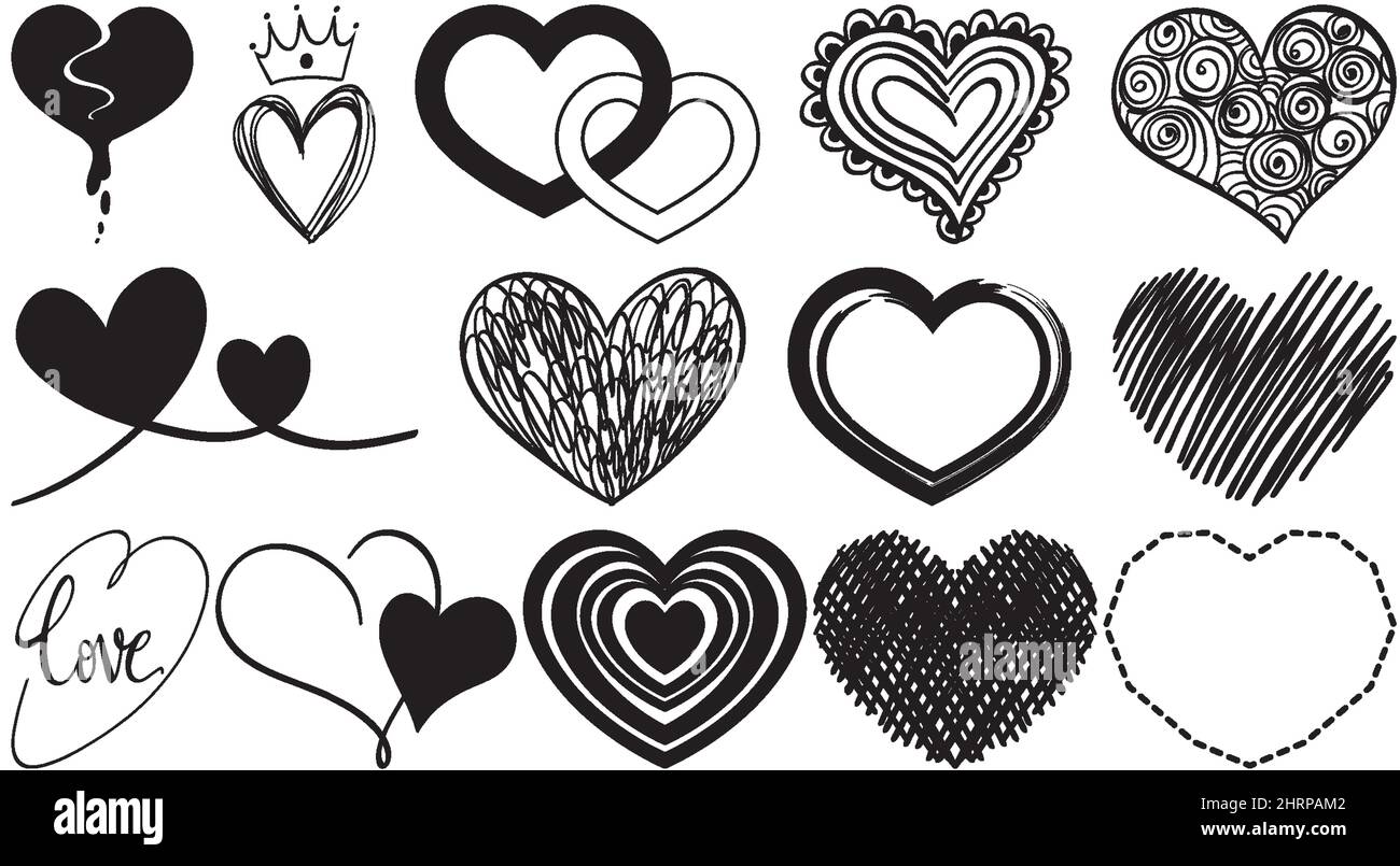 Black hand drawn hearts set illustration Stock Vector Image & Art - Alamy