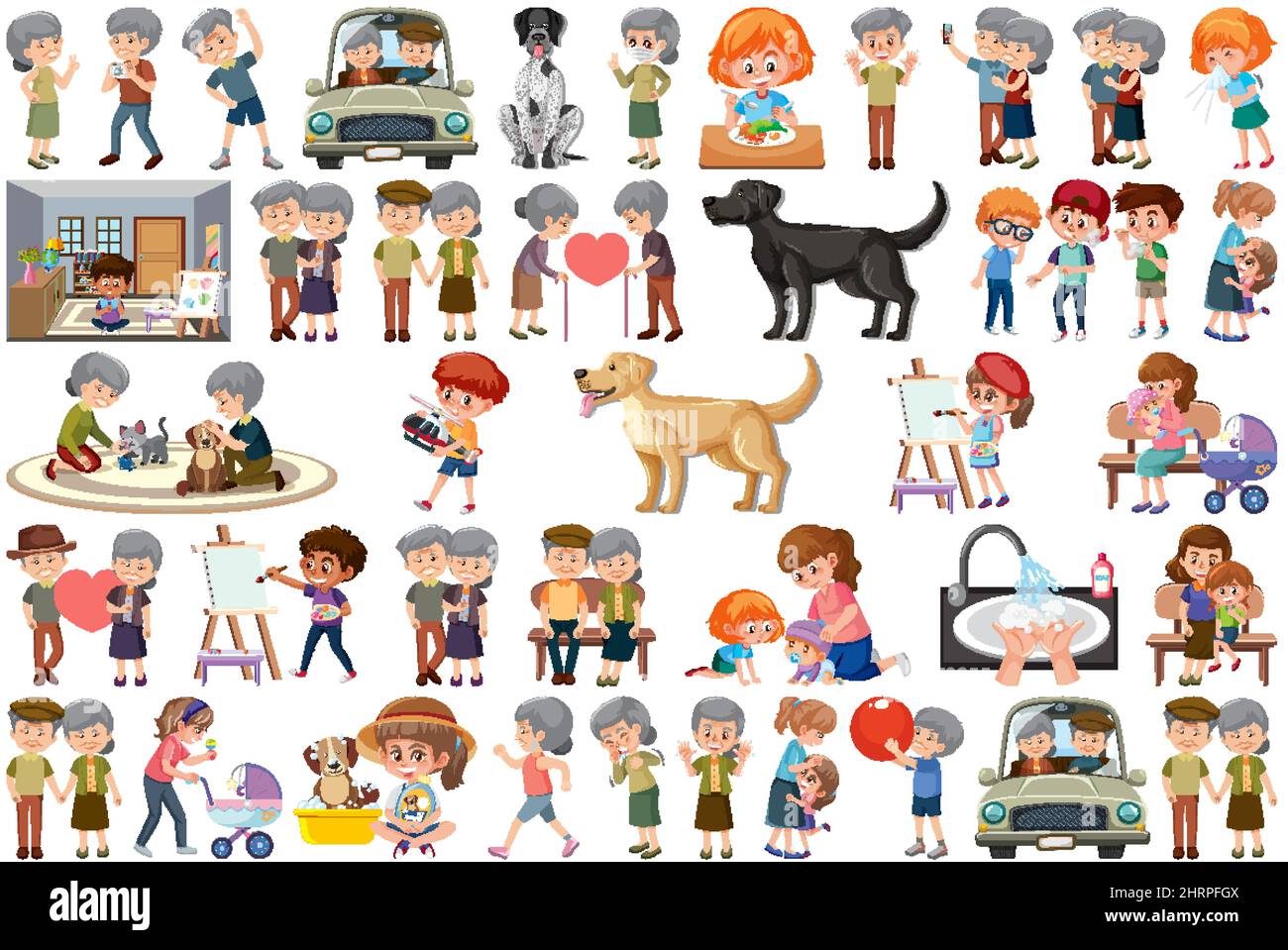 Set of different activities people in cartoon style illustration Stock ...