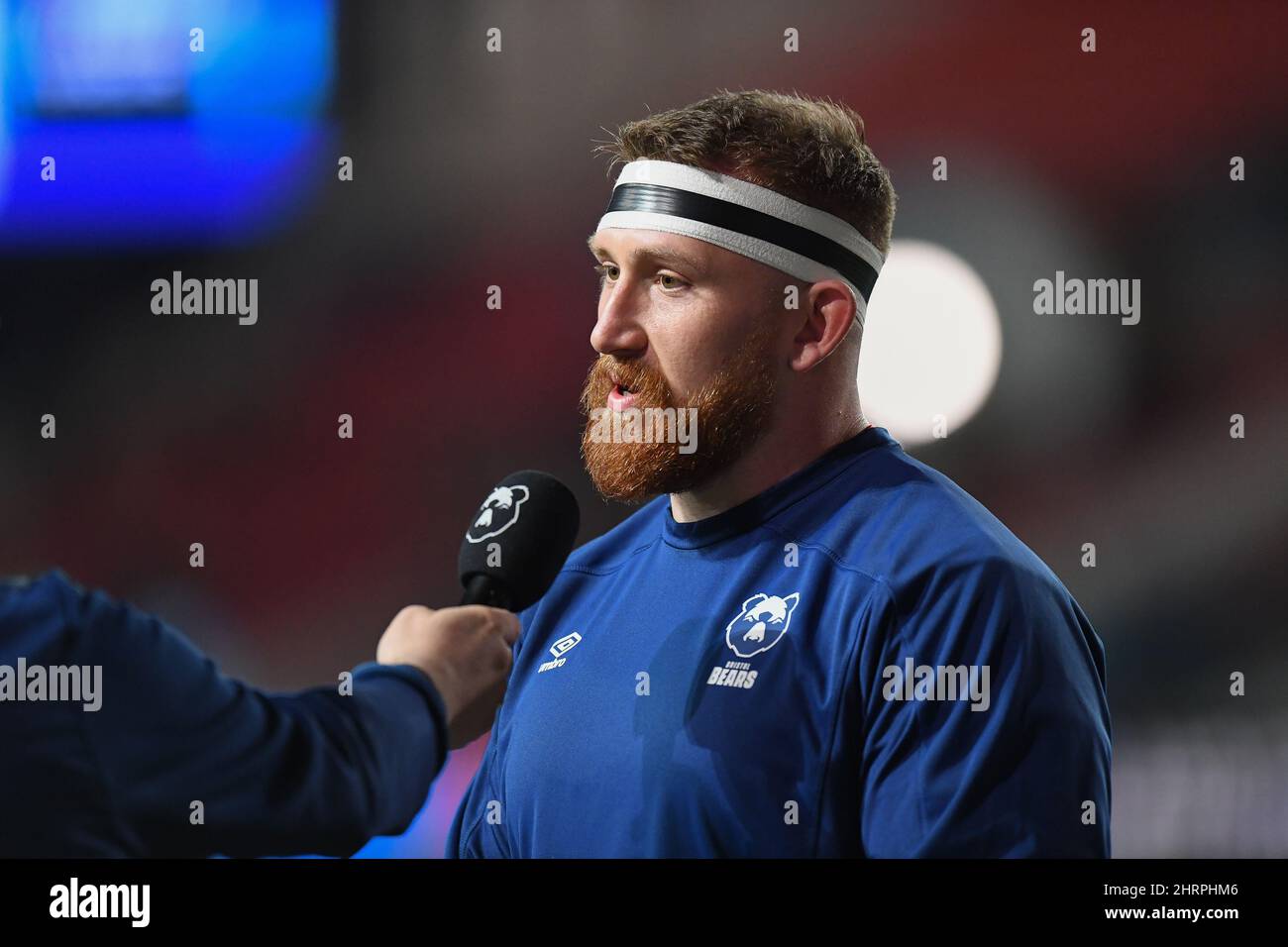 Jake Woolmore of Bristol Bears, being interviewed about his 100th