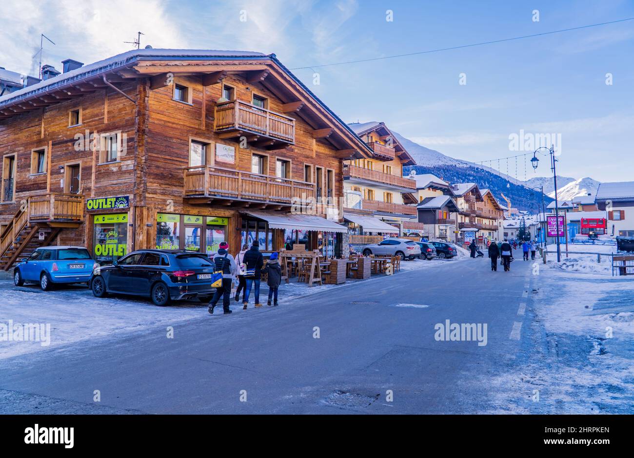 Street view of the main shopping street Via Plan with traditional