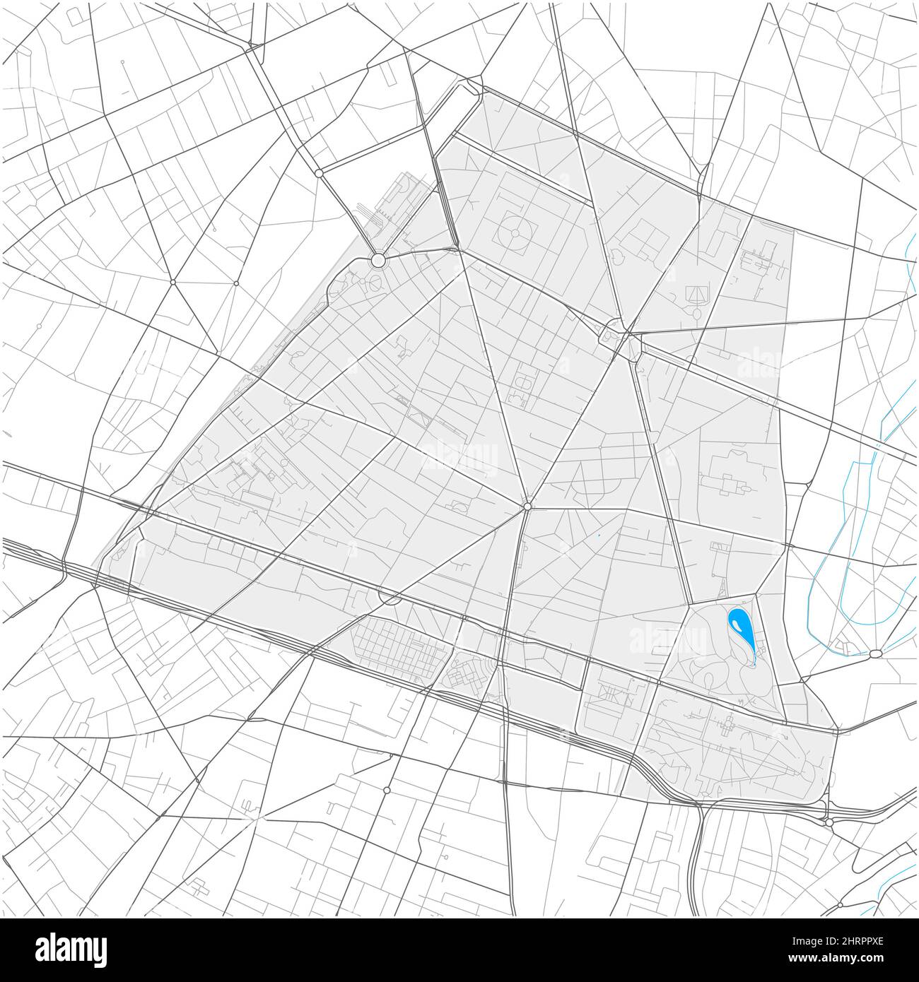 14th Arrondissement, Paris, FRANCE, high detail vector map with city boundaries and editable paths. White outlines for main roads. Many smaller paths. Stock Vector