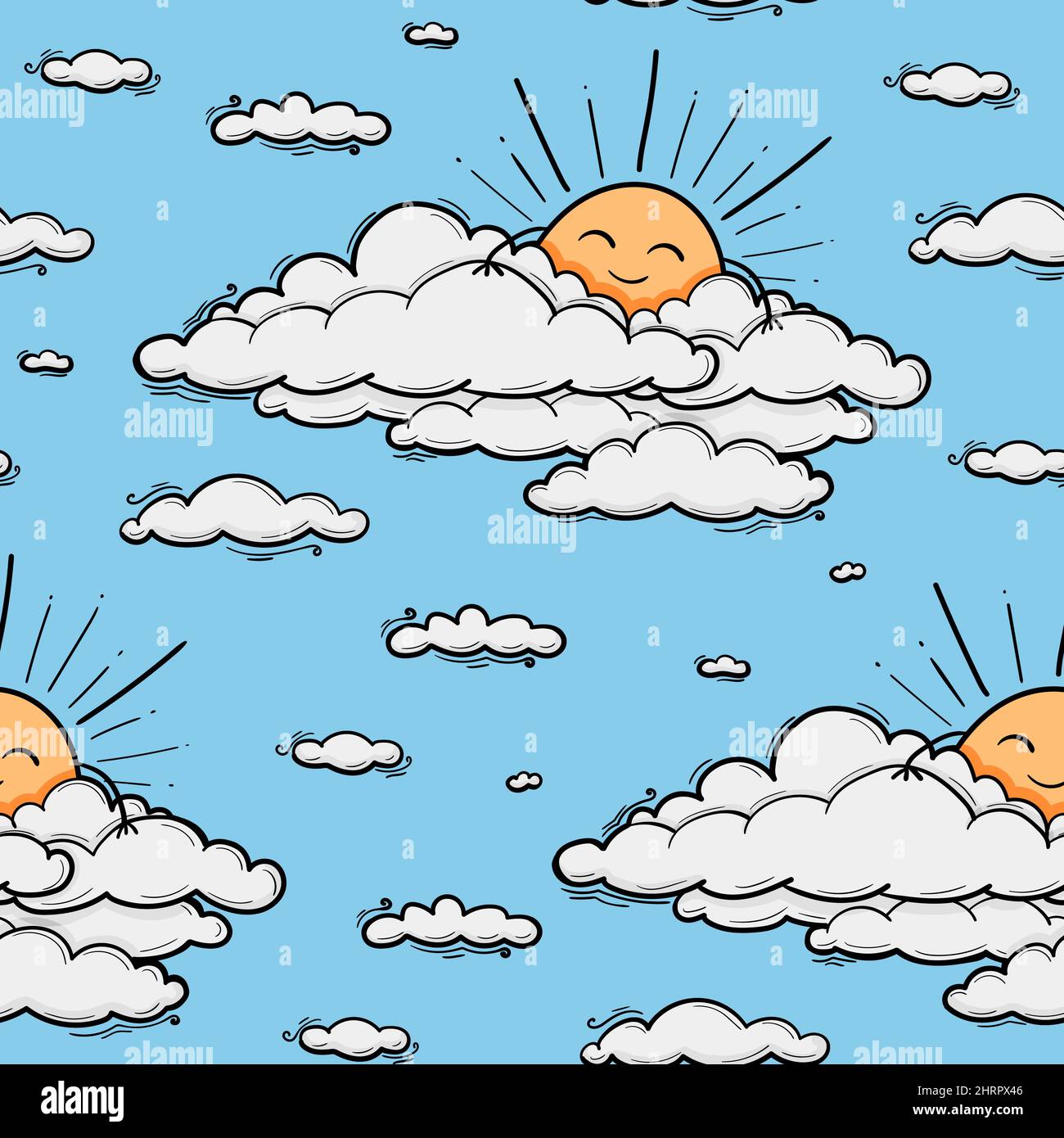 Cute Cartoon Clouds Seamless Pattern (Clouds-And-Sky)