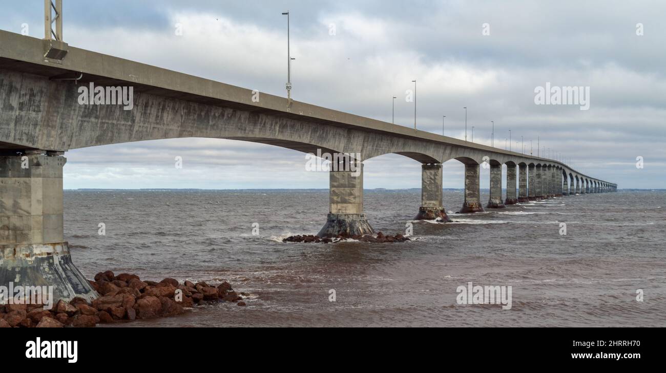 Confederation bridge, wide view, cloudy Stock Photo