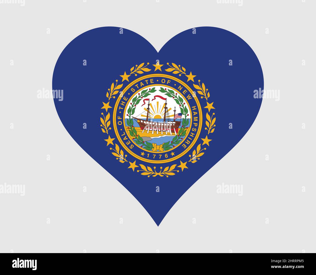 New Hampshire USA Heart Flag. NH US Love Shape State Flag. Granite State United States of America Banner Icon Sign Symbol Clipart. EPS Vector Stock Vector