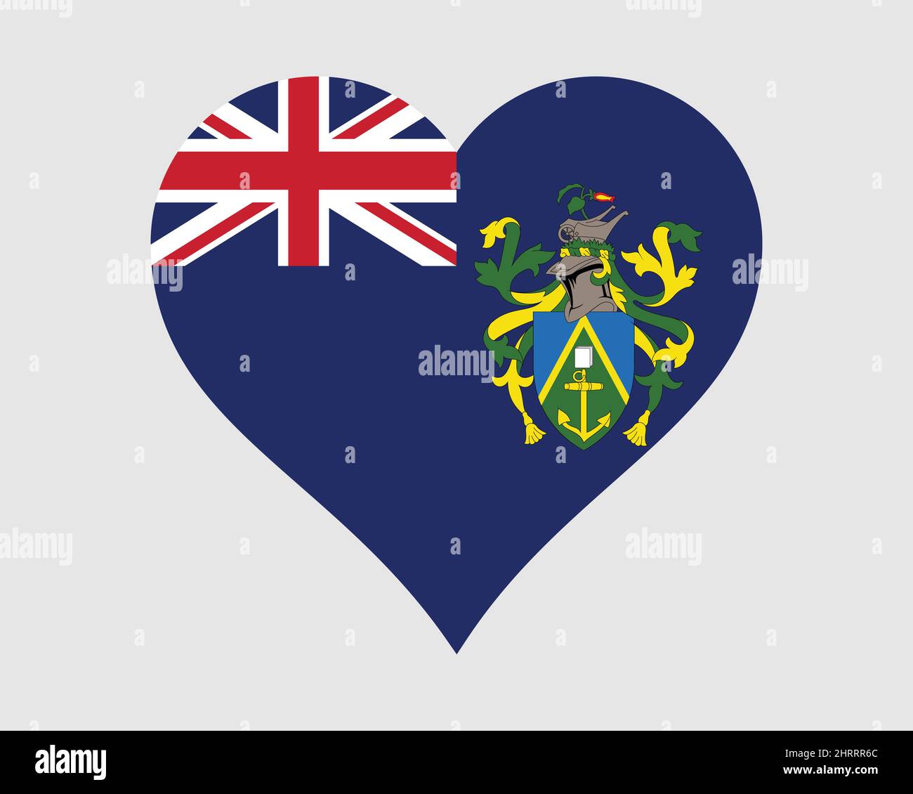Pitcairn Islands Heart Flag. British Overseas Territory Love Shape Flag. Pitcairn, Henderson, Ducie and Oeno Islands Banner Icon Sign Symbol Clipart. Stock Vector