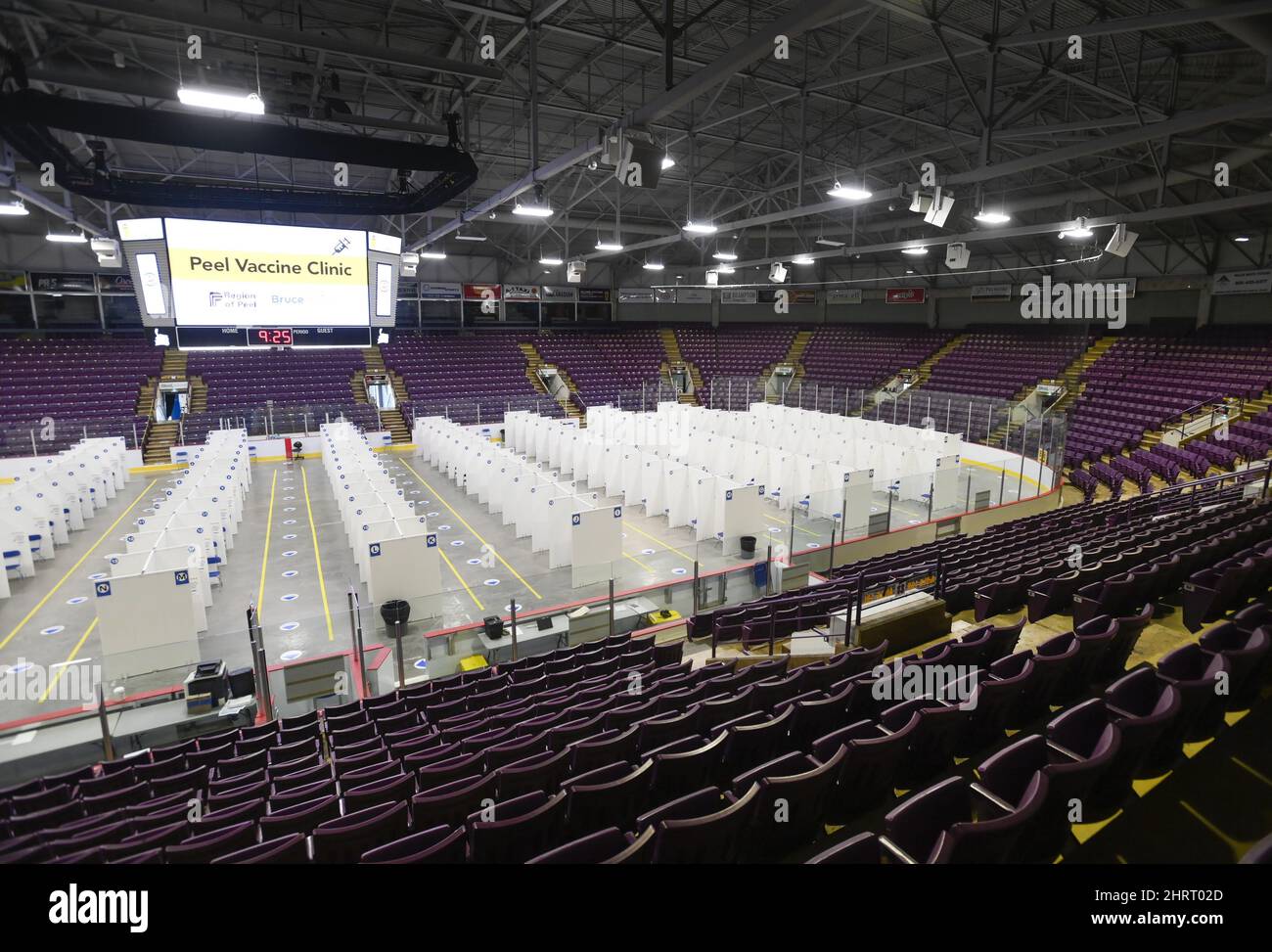 Chairs and privacy cubicles are set up at the 