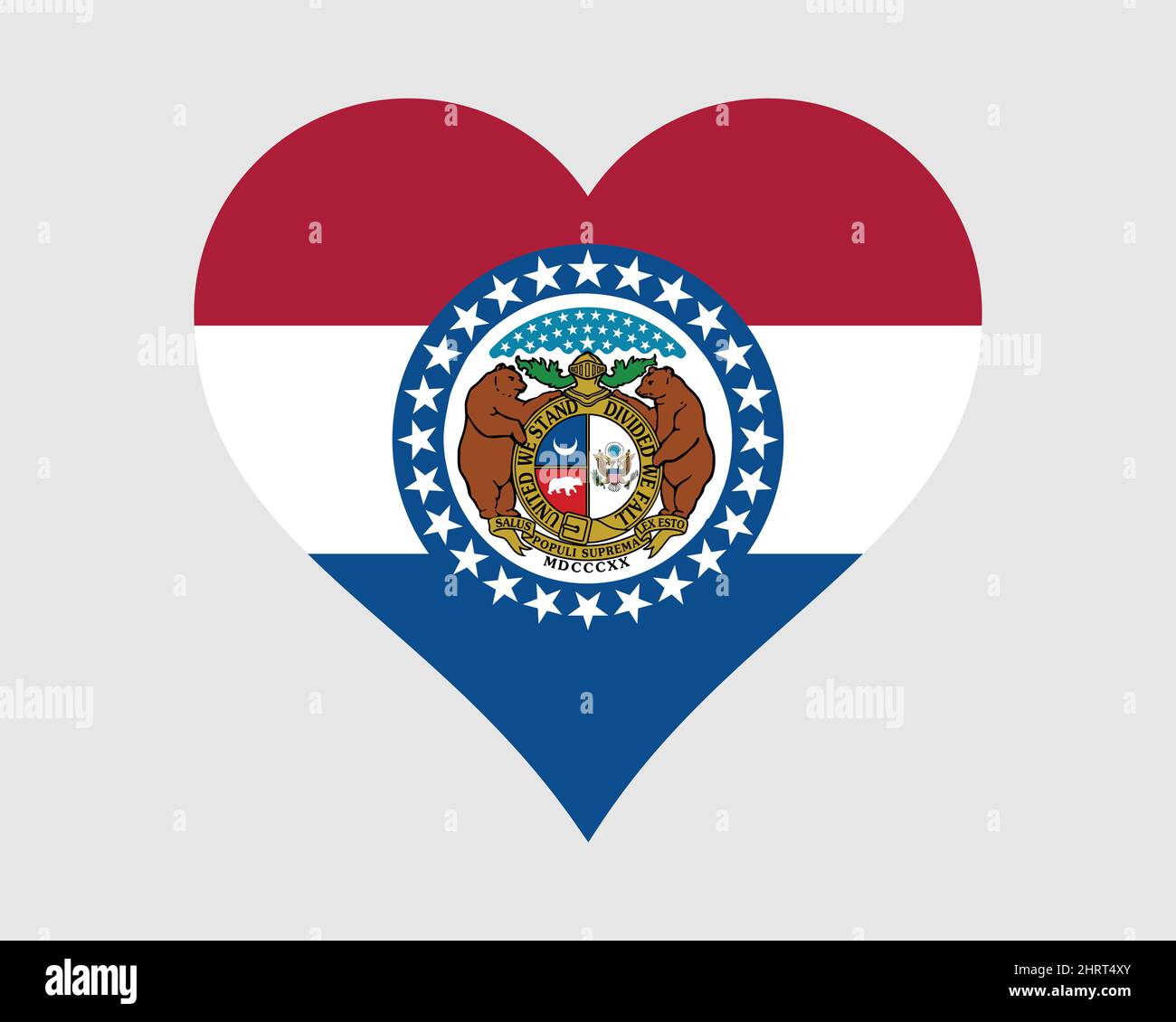 Missouri USA Heart Flag. MO US Love Shape State Flag. Show Me State United States of America Banner Icon Sign Symbol Clipart. EPS Vector Illustration. Stock Vector