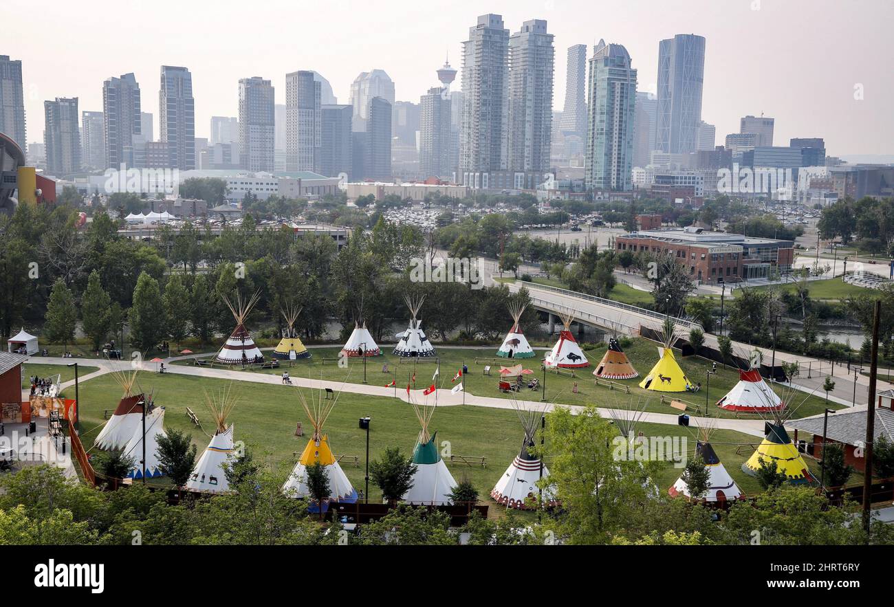 Flags fly at halfmast in the Elbow River Camp at the Calgary Stampede