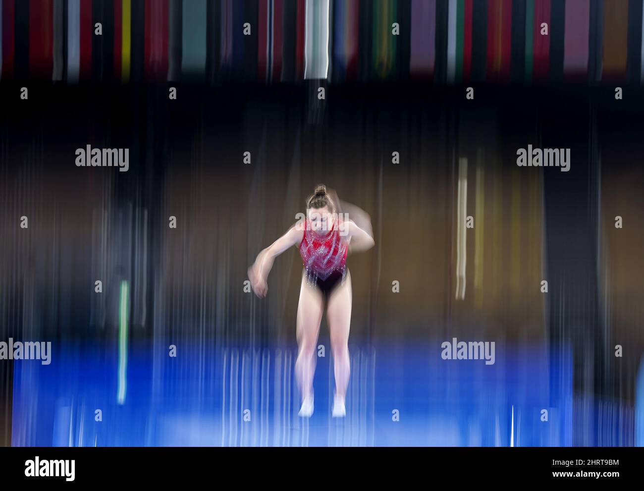 Rosie MacLennan of Canada practices moments before competing in the