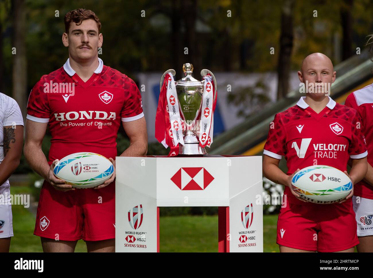 Canada's men's and women's rugby captains Phil Berna, left, and Olivia ...