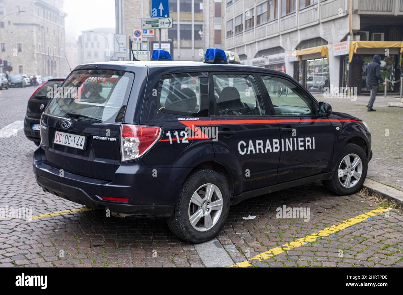 Closeup of carabinieri car parked in front of the court Stock Photo