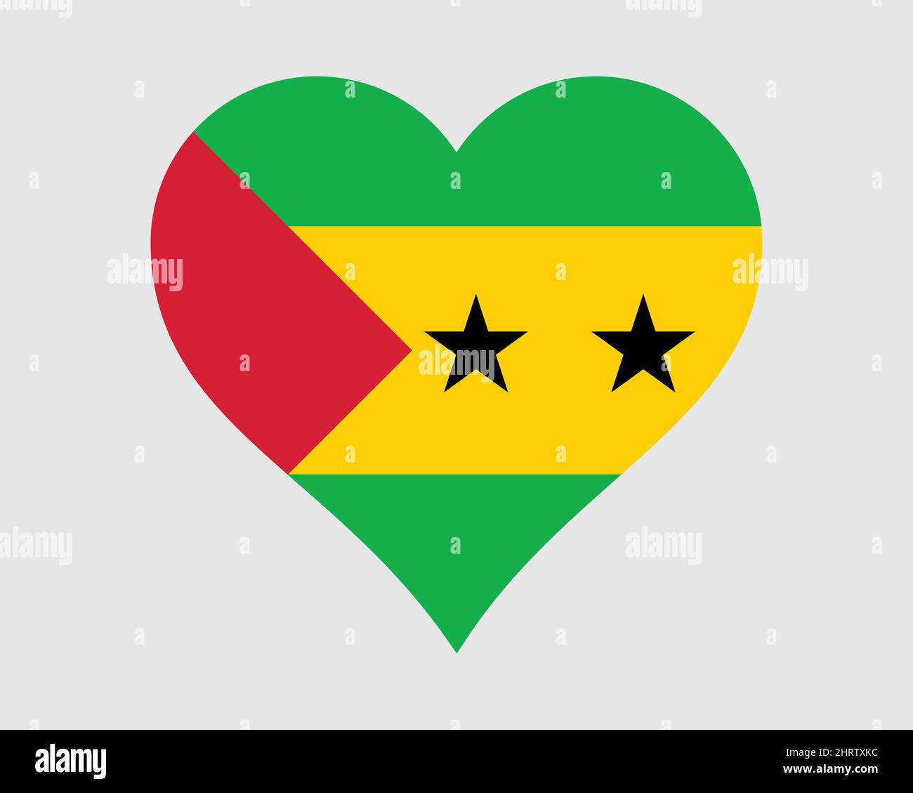 São Tomé and Príncipe Heart Flag. Santomean Love Shape Country Nation National Flag. Democratic Republic of Sao Tome and Principe Banner Icon Sign Stock Vector